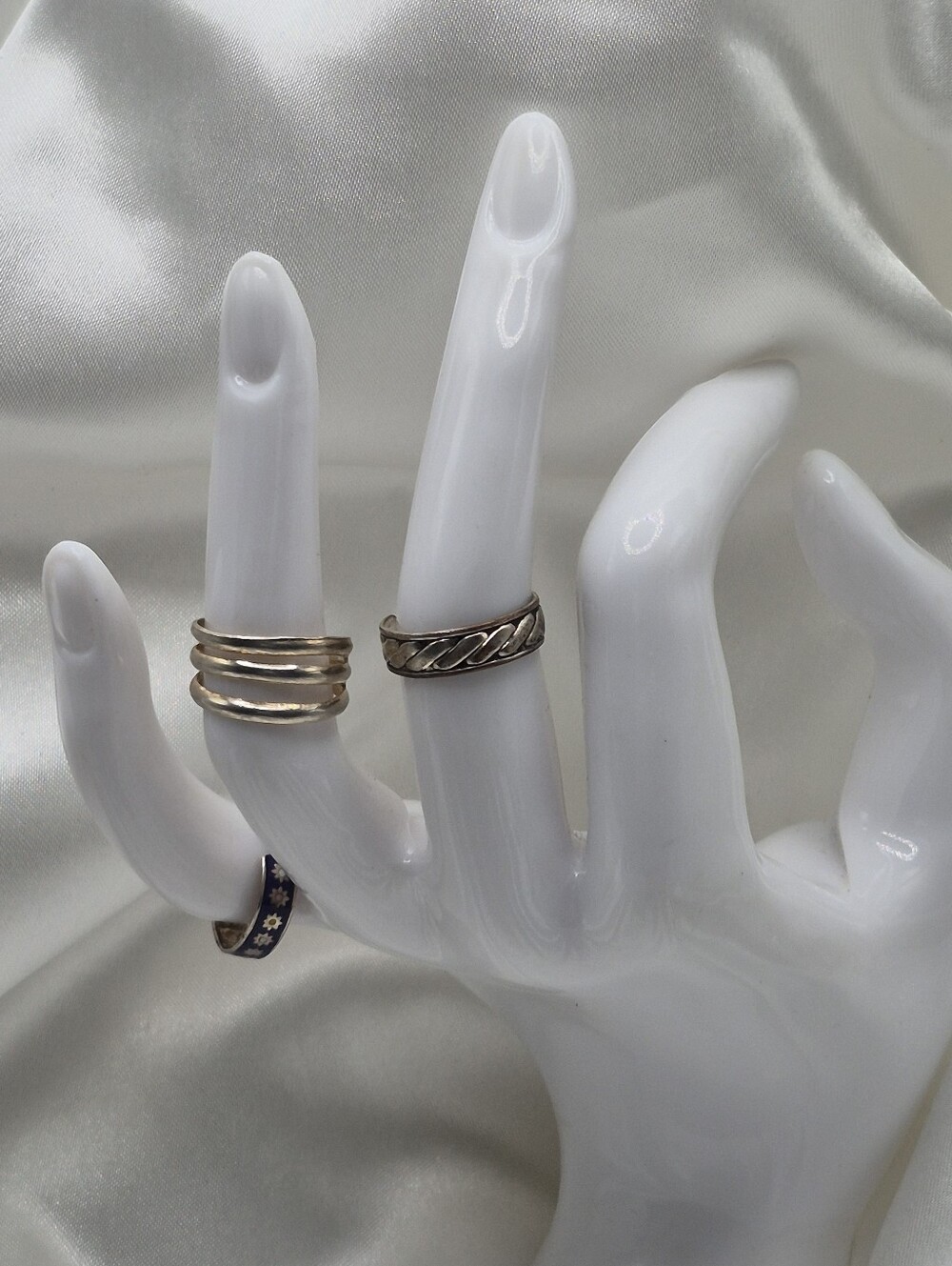 Stackable Floral Enamel Mexico & Sterling Silver Rings Toe & Adjustable Rings - Picture 6 of 8